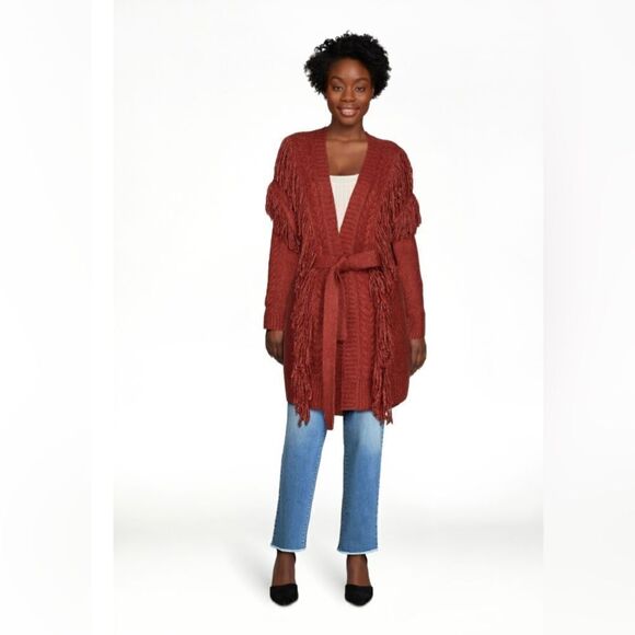 Scoop rust fringe cardigan sweater w/belt sz XXL(20) - Picture 1 of 8
